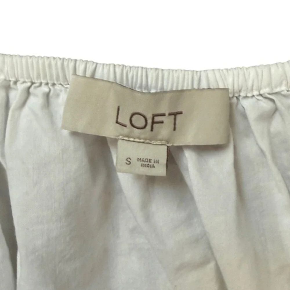 LOFT White Puff‎ Sleeve Smocked Peplum Top S Boho Coquette Cottagecore Milkmaid